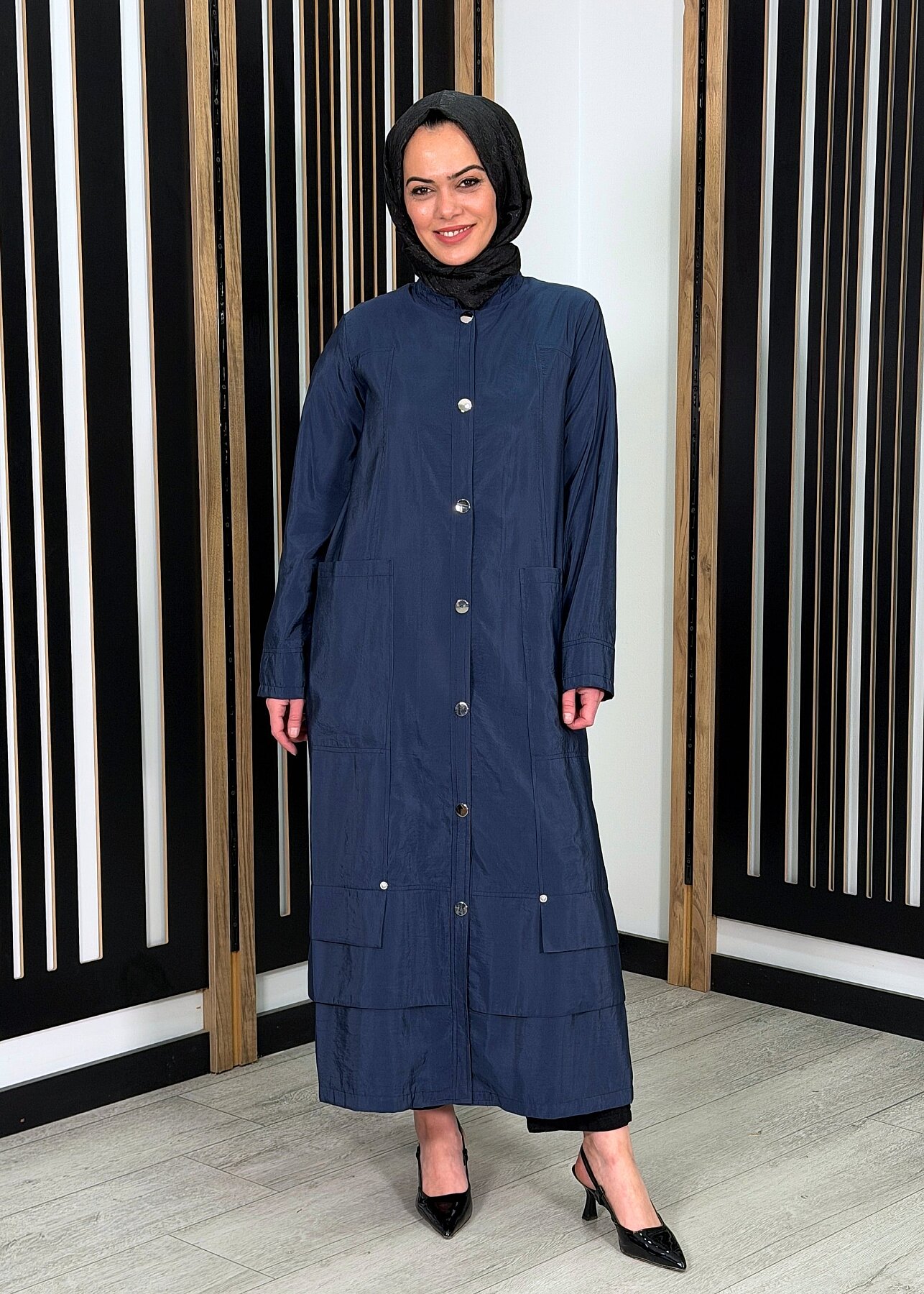 Ceremony Yakası Bağcıklı Önden Çıtçıtlı Safari Kap LACİVERT - 2