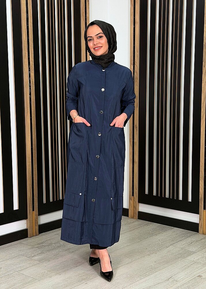 Ceremony Yakası Bağcıklı Önden Çıtçıtlı Safari Kap LACİVERT - 3