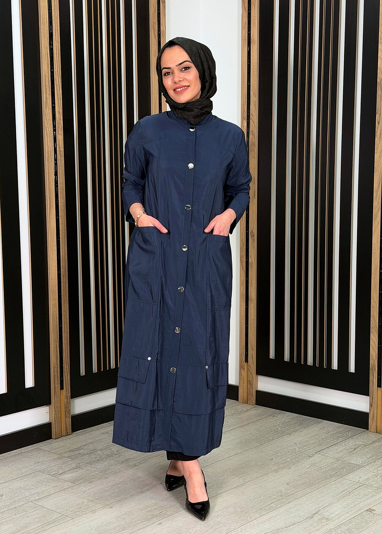 Ceremony Yakası Bağcıklı Önden Çıtçıtlı Safari Kap LACİVERT - 3