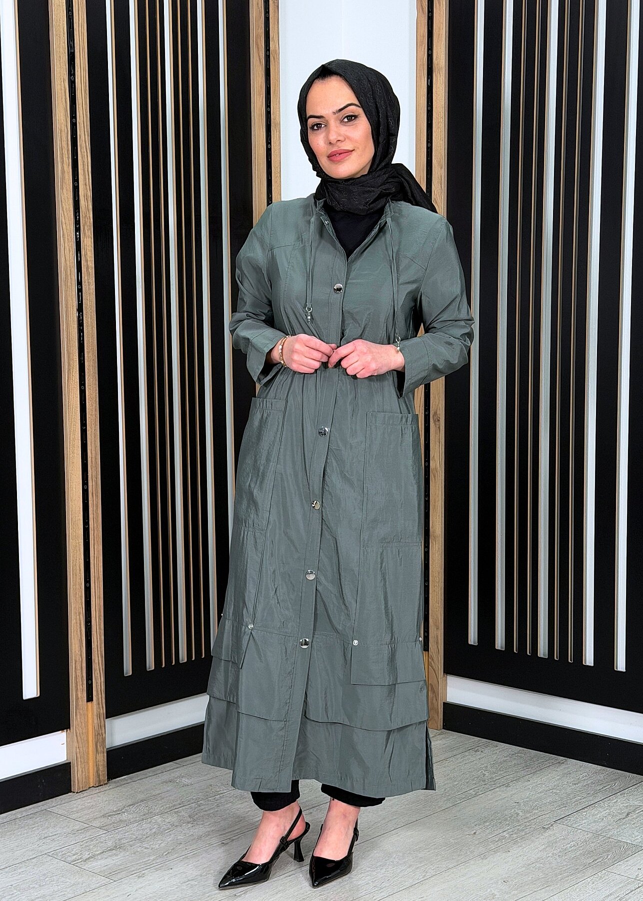 Ceremony Yakası Bağcıklı Önden Çıtçıtlı Safari Kap YEŞİL - 3