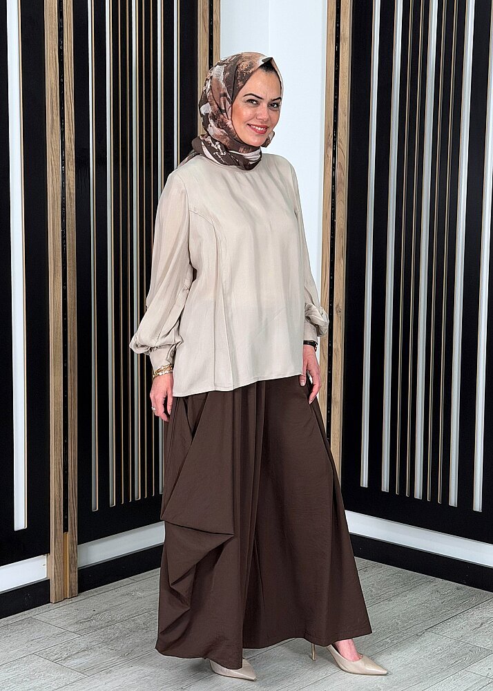 Ceremony Yandan Büyük Torba Cepli Zeyna Pantolon KAHVE