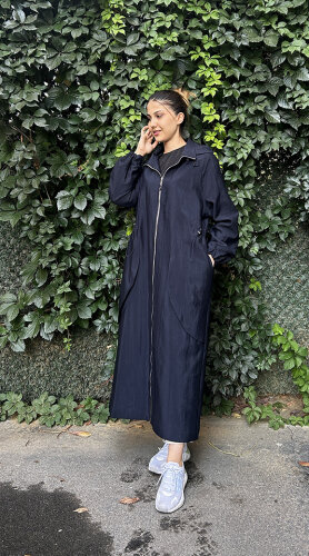 Ceremony Yanları Allerli Kapüşonlu Trençkot LACİVERT - 2