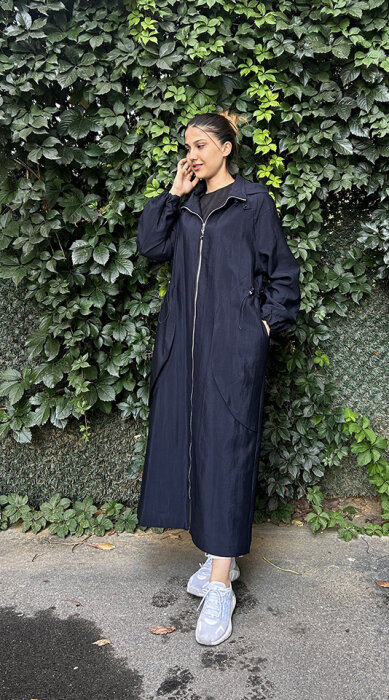Ceremony Yanları Allerli Kapüşonlu Trençkot LACİVERT - 2