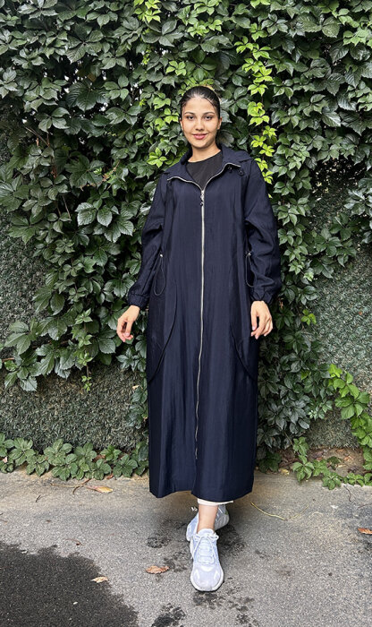 Ceremony Yanları Allerli Kapüşonlu Trençkot LACİVERT - 1