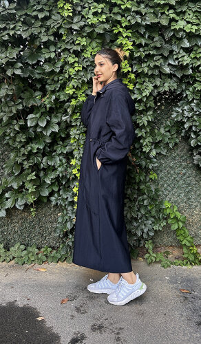 Ceremony Yanları Allerli Kapüşonlu Trençkot LACİVERT - 3