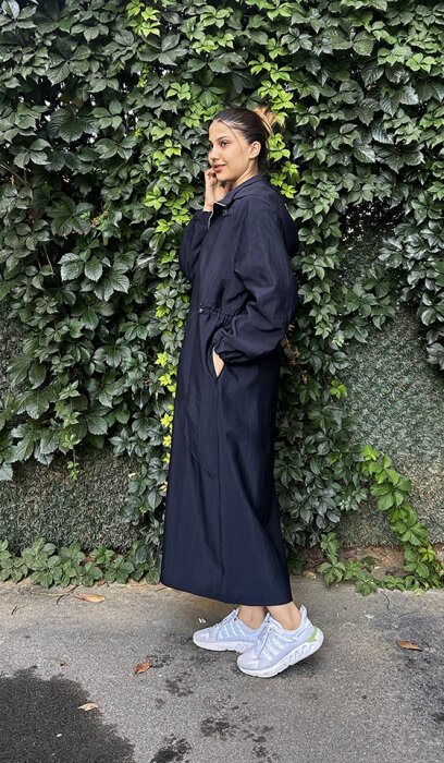 Ceremony Yanları Allerli Kapüşonlu Trençkot LACİVERT - 3