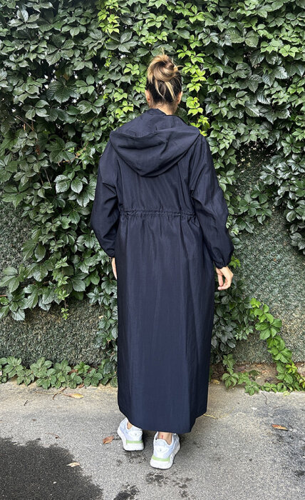 Ceremony Yanları Allerli Kapüşonlu Trençkot LACİVERT - 4
