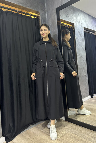 Ceremony Yanları Çelik Garnili Belden Büzgülü Fermuarlı Dubai Kap SİYAH 