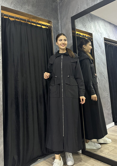 Ceremony Yanları Çelik Garnili Belden Büzgülü Fermuarlı Dubai Kap SİYAH - 2