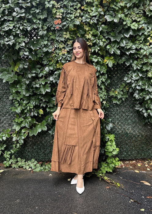 Ceremony Yarasa Kol Etekli Takım KAHVE - 2