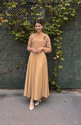 Ceremony Zara Deri Plisoley Etek Çelik Triko Sweat Takım CAMEL - 3
