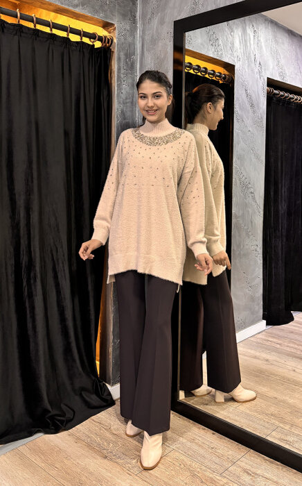 Sentez Beş Cep İspanyol Paça Pantolon KAHVE - 1