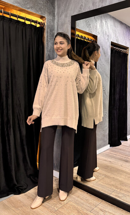 Sentez Beş Cep İspanyol Paça Pantolon KAHVE - 2