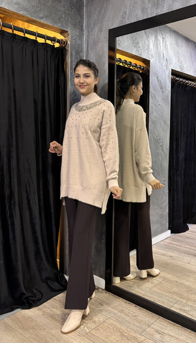 Sentez Beş Cep İspanyol Paça Pantolon KAHVE - 3