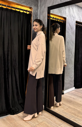 Sentez Beş Cep İspanyol Paça Pantolon KAHVE - 4