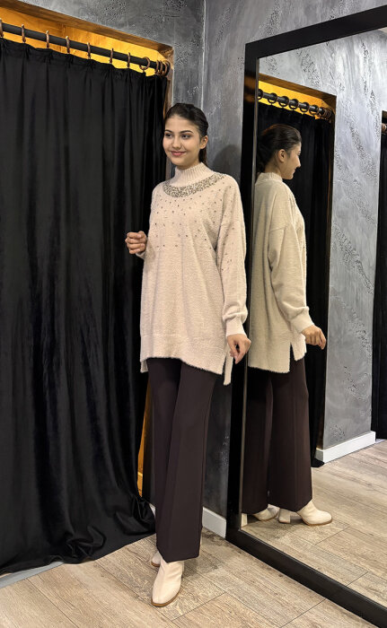 Sentez Beş Cep İspanyol Paça Pantolon KAHVE - 5