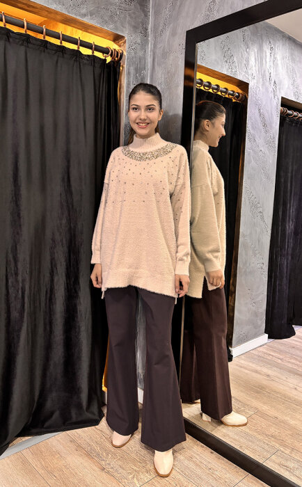 Sentez Kanvas İspanyol Paça Pantolon KAHVE - 1