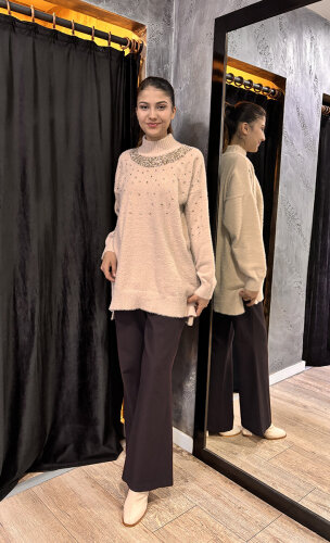 Sentez Kanvas İspanyol Paça Pantolon KAHVE - 2