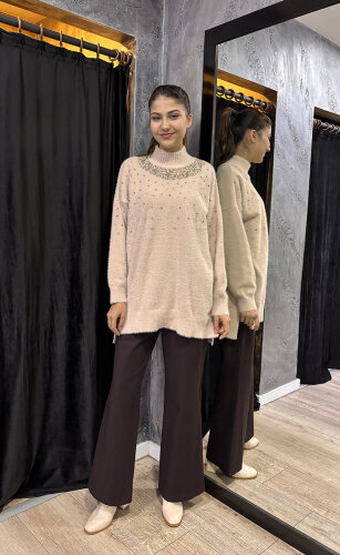 Sentez Kanvas İspanyol Paça Pantolon KAHVE - 3