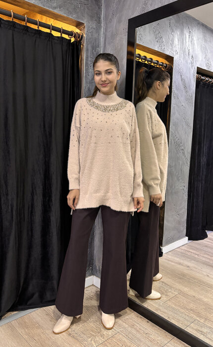 Sentez Kanvas İspanyol Paça Pantolon KAHVE - 3