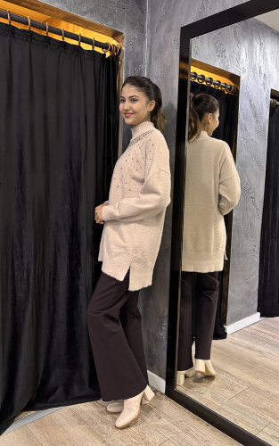 Sentez Kanvas İspanyol Paça Pantolon KAHVE - 4