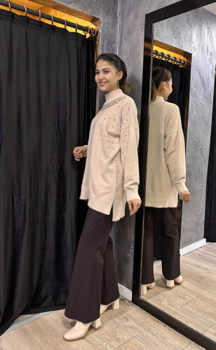 Sentez Kanvas İspanyol Paça Pantolon KAHVE - 5