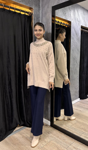 Sentez Kanvas İspanyol Paça Pantolon LACİVERT