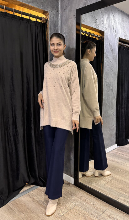 Sentez Kanvas İspanyol Paça Pantolon LACİVERT - 1