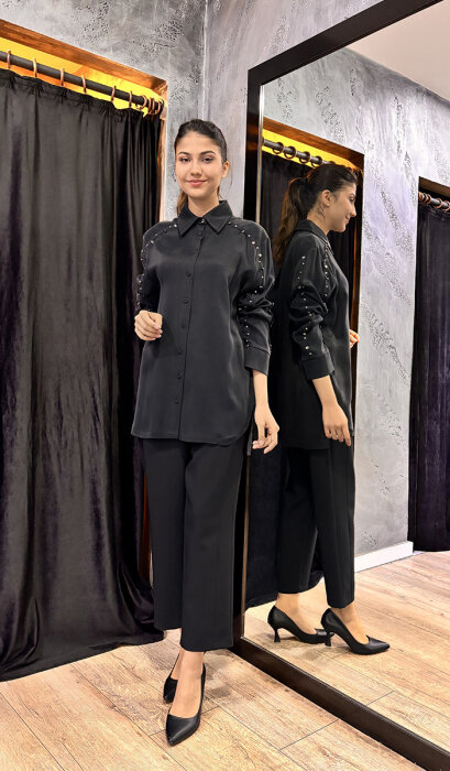 Sentez Milano Boru Paça Pantolon SİYAH - 1