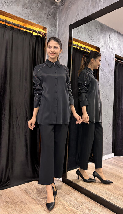 Sentez Milano Boru Paça Pantolon SİYAH - 2