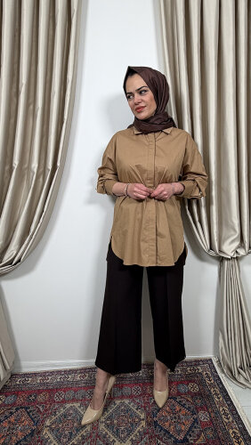 Sentez Queen Kısa Geniş Paça Pantolon KAHVE - 2