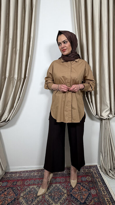 Sentez Queen Kısa Geniş Paça Pantolon KAHVE - 2