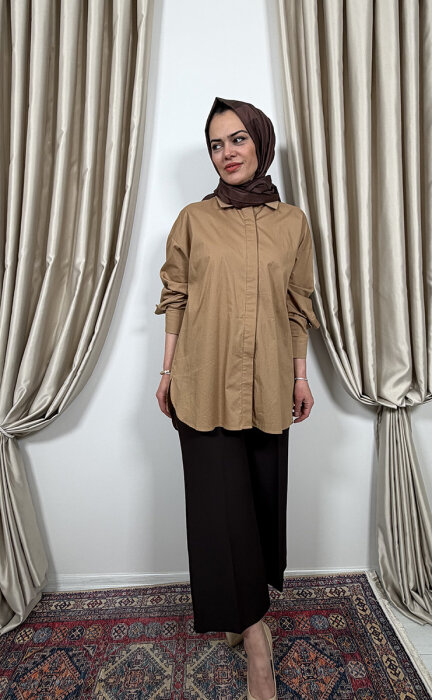 Sentez Queen Kısa Geniş Paça Pantolon KAHVE - 3