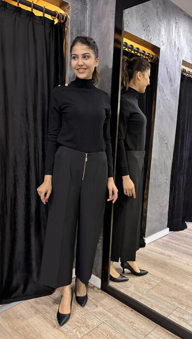 Sentez Queen Kısa Geniş Paça Pantolon SİYAH - 2