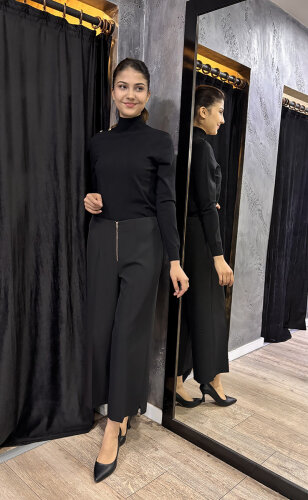 Sentez Queen Kısa Geniş Paça Pantolon SİYAH - 3