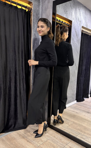 Sentez Queen Kısa Geniş Paça Pantolon SİYAH - 4