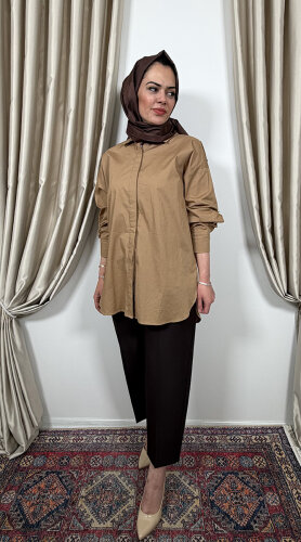 Sentez Roma Arkası Lastikli Pileli Pantolon KAHVE