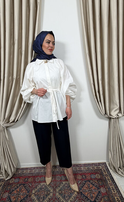 Sentez Roma Arkası Lastikli Pileli Pantolon LACİVERT - 3