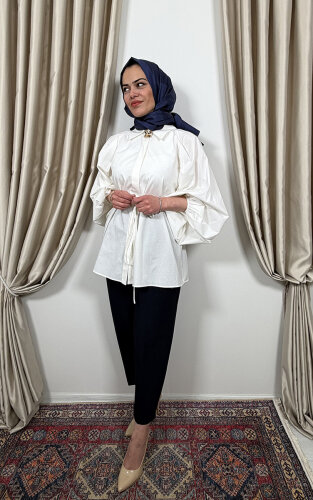 Sentez Roma Arkası Lastikli Pileli Pantolon LACİVERT - 2