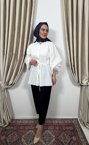 Sentez Roma Arkası Lastikli Pileli Pantolon LACİVERT - 4