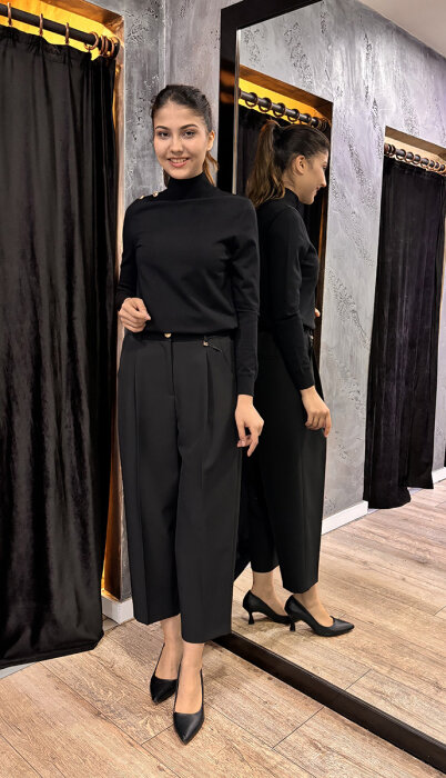 Sentez Roma Arkası Lastikli Pileli Pantolon SİYAH - 2