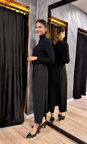 Sentez Roma Arkası Lastikli Pileli Pantolon SİYAH - 4