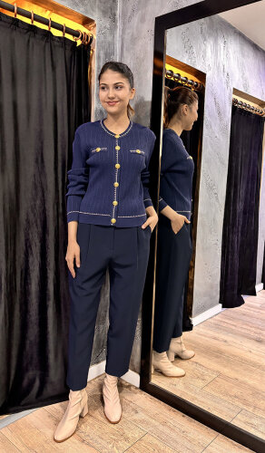 Sentez Sofia Korsajı Apoletli Pantolon LACİVERT