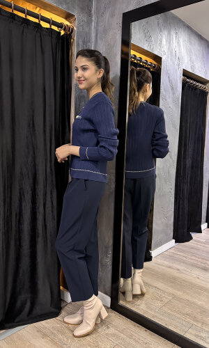 Sentez Sofia Korsajı Apoletli Pantolon LACİVERT - 2