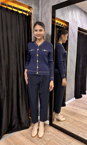 Sentez Sofia Korsajı Apoletli Pantolon LACİVERT - 3