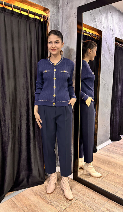 Sentez Sofia Korsajı Apoletli Pantolon LACİVERT - 4