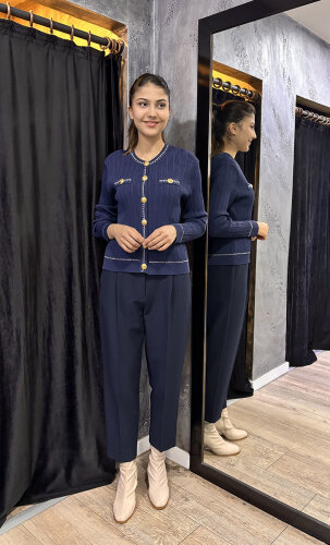 Sentez Sofia Korsajı Apoletli Pantolon LACİVERT - 5