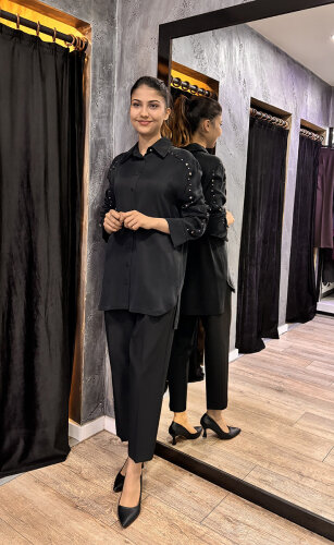 Sentez Sofia Korsajı Apoletli Pantolon SİYAH