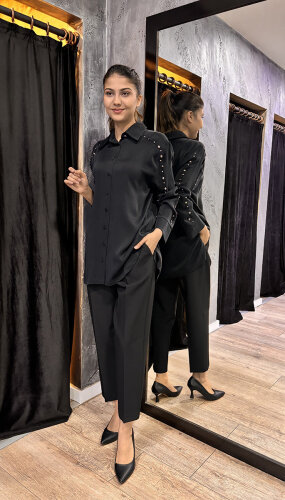 Sentez Sofia Korsajı Apoletli Pantolon SİYAH - 3