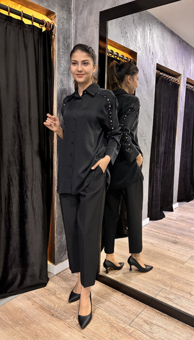 Sentez Sofia Korsajı Apoletli Pantolon SİYAH - 3